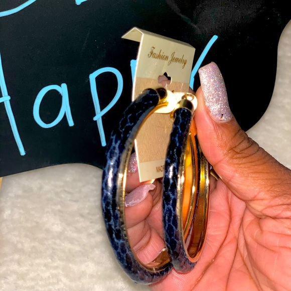 Blue and gold hoop earrings! - Picture 3 of 3